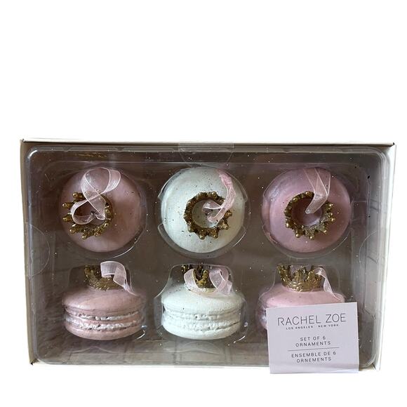 RACHEL ZOE Gold Crown Pastel Macaron Ornament Set of 6 Valentines Day Decor New - Picture 5 of 16